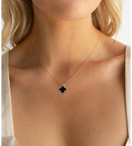 alberaccessories 14 Ayar Altın Kaplama Van Cleef 925 Ayar Gümüş Yonca Onix Taşlı Şans Kolye (12MM)