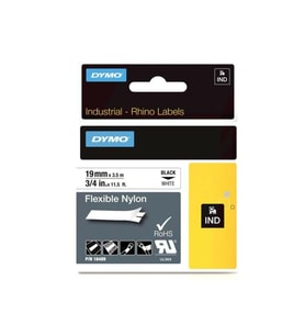 Dymo Rhino Pro Etiketi Plastik Esnek 19 MM x 3.5 Metre Siyah Üzerine Beyaz