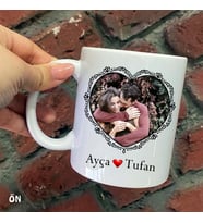 Size Özel Dantelli Kalpli Kişiye özel Resimli ve isimli Baskılı Kupa Bardaklar
