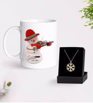 BK Gift Kişiye Özel Yılbaşı Mutlu Yıllar Tasarımlı Kupa ve Kar Tanesi Kolye-3