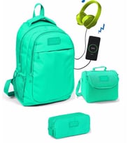 Coral High Kız Çocuk Su Yeşili 3'lü Çanta Takımı - USB Soketli