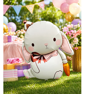 Krem Tavşan Havuçlu Şapkalı Folyo Balon 42x72 CM Parti Dekorasyon Süsü