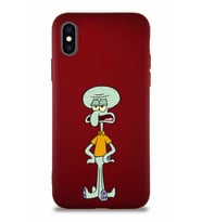 Apple iPhone X Soft Premier Kapak Squidward Dokunaç Tasarımlı Silikon Kılıf - Mürdüm (Şeffaf)