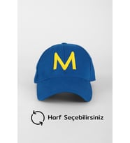 Kişiye Özel Harfli Nakışlı Harf Seçilebilir Kişiselleştirilebilir Cap Şapka - Saks (Lacivert)
