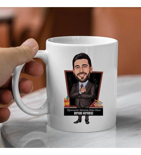 Kişiye Özel Siyah Takım Elbiseli Öğretmen Karikatürlü Bardak