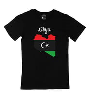 Libya Haritalı ve Bayraklı Siyah Tişört