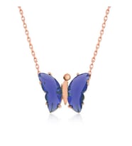 Lacivert Kelebek Model Rose Gold Kaplama Zirkon Taşlı Gümüş Kolye