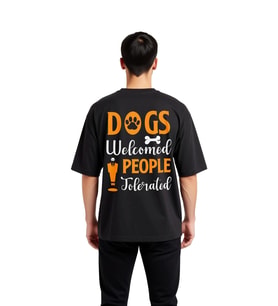 Köpekler Hoşgeldiniz Vintage Stil Baskılı Erkek Oversize Tişört