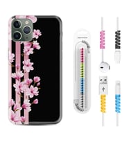Apple iPhone 11 12 13 14 Pro Max Kılıf Kablo Koruma Spiral Silikon Pink Flowers 3 1393