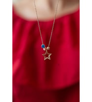 Yıldız Kolye Nazar Boncuk Beyaz Zirkon Taşlı 925 Ayar Gümüş Kolye (Rose)