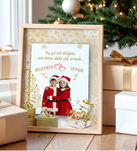 Altın Yılbaşı Temalı Kişiye Özel Noel Baba Kostümlü Çocukluk Birleştirme Tablosu, Yılbaşı Hediyesi (Ahşap)