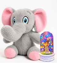 Renkli Led Işıklı Şans Melekli Fanus ve Sevimli Peluş Fil Hediye Seti