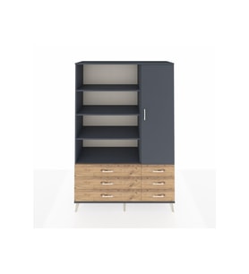 Hyperion Dolap 8 Raflı 6 Çekmeceli Tek Kapaklı  132x44x195 Antrasit-Antrasit/Çam