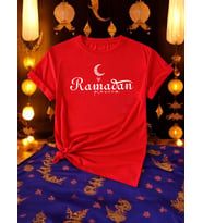 Beyaz Ramadan Kareem Baskılı Tasarım Tshirt (A.Kırmızı)