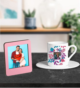 Kişiye Özel Fotoğraf Tasarımlı Türk Kahve Fincanı Ve Resimli Pembe Çerçeve