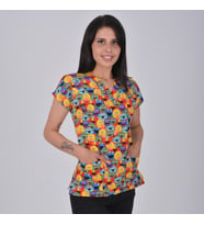 Unisex Susam Sokağı Desenli Esnek Likralı Hemşire Doktor Veteriner Scrubs Cerrahi Tek Üst Forma (Sarı)
