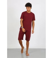 pilelistore- Erkek Pamuk Lakost Alt Üst Kaprili Pijama Takım Bordo