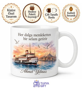 Memleket Vapuru Temalı Baskılı Kupa Bardak Nostaljik Hediye Porselen Mug