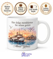 Memleket Vapuru Temalı Baskılı Kupa Bardak Nostaljik Hediye Porselen Mug