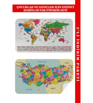 Eğitici - Öğretici Dünya Ve Türkiye Haritası Çocuk Odası Duvar Sticker-60x105-3885