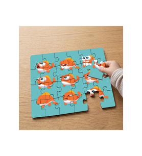 Turuncu Sevimli Balıklar Tasarımlı 24 Parça Ahşap Çocuk Puzzle