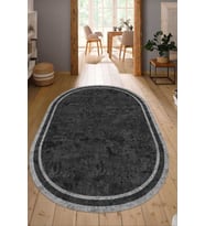 Dijital Baskılı Kaymaz Taban Yıkanabilir Oval Salon Halısı Mutfak Halısı Yolluk NDO-HT-364 (Siyah)