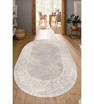 Dijital Baskılı Kaymaz Taban Yıkanabilir Oval Salon Halısı Mutfak Halısı Yolluk NDO-HT-372 (Bej)