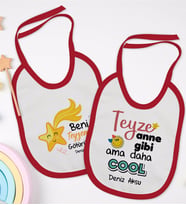 BK Kids Kişiye Özel Teyze Tasarımlı 2’li Kırmızı Mama Önlüğü-1