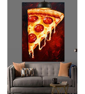 Sucuklu Pizza Dilimi Dekoratif Kanvas - Mdf Ahşap Tablo