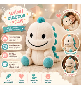 Sevimli Dinozor Peluş Oyuncak – Beyaz & Turkuaz