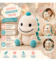 Sevimli Dinozor Peluş Oyuncak – Beyaz & Turkuaz