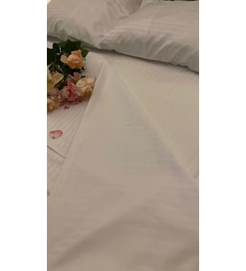 Otel Tipi 10 Adet Tek Çarşaf, Çift Kişilik Çizgili Saten 240x280 (Beyaz)
