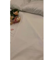 Otel Tipi 10 Adet Tek Çarşaf, Çift Kişilik Çizgili Saten 240x280 (Beyaz)