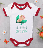 BK Kids İsimli Hoş Geldin Bebek Tasarımlı Kırmızı Bebek Body Zıbın-8