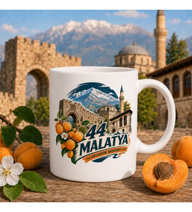 Malatya Temalı Hediyelik Kupa Bardak - 44 Plaka Kayısının Başkenti ve Şehir Simgeleri Baskılı Özel Tasarım Kupa