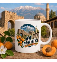 Malatya Temalı Hediyelik Kupa Bardak - 44 Plaka Kayısının Başkenti ve Şehir Simgeleri Baskılı Özel Tasarım Kupa