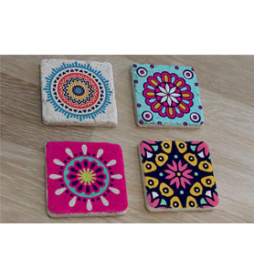 Mandala Desenleri Doğal Taş Bardak Altlığı 4'lü set - Natural Stone Coasters