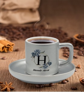BK Gift Kişiye Özel Baş Harfli İsimli Mat Gümüş Yaldız Renk Türk Kahvesi Fincanı-1, Ev Hediyesi, Doğum Günü Hediyesi, Ev Hediyesi