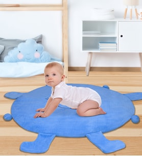 Bebek Oyun Halısı 120 cm Ponponlu ve Ayaklı (%100 Yerli) (Mavi)