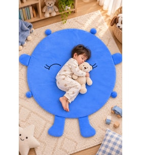 Bebek Oyun Halısı 120 cm Ponponlu ve Ayaklı (%100 Yerli) (Mavi)
