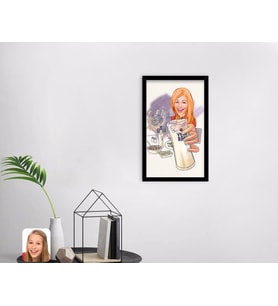 BK Home Kadın Rakı Karikatürlü Dekoratif Ahşap Siyah Çerçeveli Tablo-1