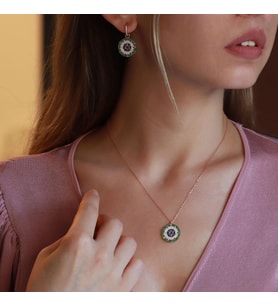 Renkli Zirkon Taşlı Yıldız Rose Gold Kaplama Gümüş Set