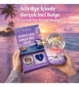 İstiridye İnci kolye & mini kar küresi hediyeli sürpriz kutu