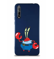 Huawei Y8P Soft Premier Kapak Bay Yengeç Tasarımlı Silikon Kılıf - Lacivert (Şeffaf)