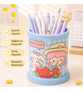 Kawaii Teddy Ayıcık Rabbit Tavşan Desenli Masaüstü Kalemlik Organizer – Geniş Kapasiteli Sevimli Kırtasiye Düzenleyici
