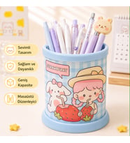 Kawaii Teddy Ayıcık Rabbit Tavşan Desenli Masaüstü Kalemlik Organizer – Geniş Kapasiteli Sevimli Kırtasiye Düzenleyici