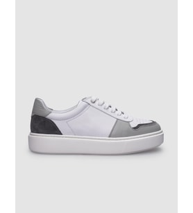 %100 Hakiki Deri Beyaz - Gri Erkek Sneaker