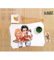 BK Gift Kişiye Özel Sevgililer Karikatürlü 4 Adet Amerikan Servis Seti-57 (Beyaz)