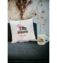 Evin Hanımı Kupa Bardak ve Yastık Set (Beyaz)