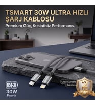 Tsmart 30W USB-C to Lightning Hızlı Şarj Kablosu - iPhone/iPad Uyumlu, Örgülü Yapı, 480Mbps Veri Aktarımı, Kırılmaz Tasarım